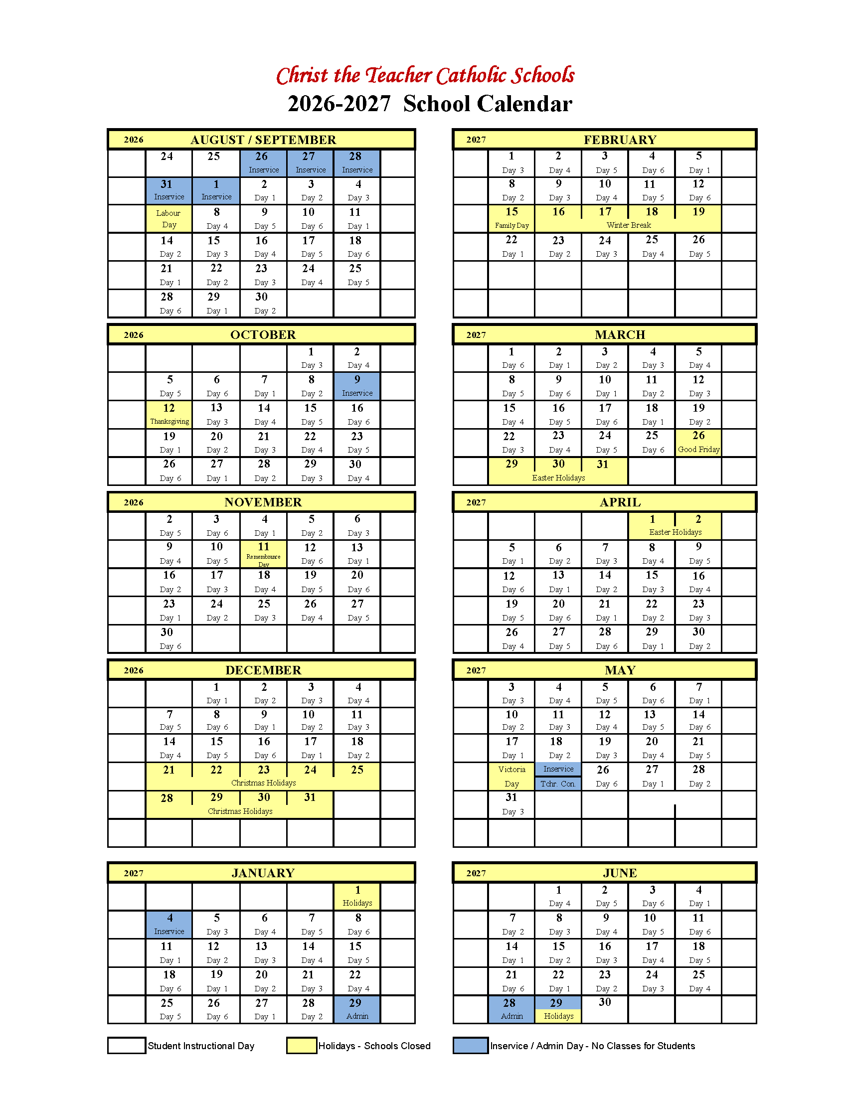2026 2027 CTTCS Calendar