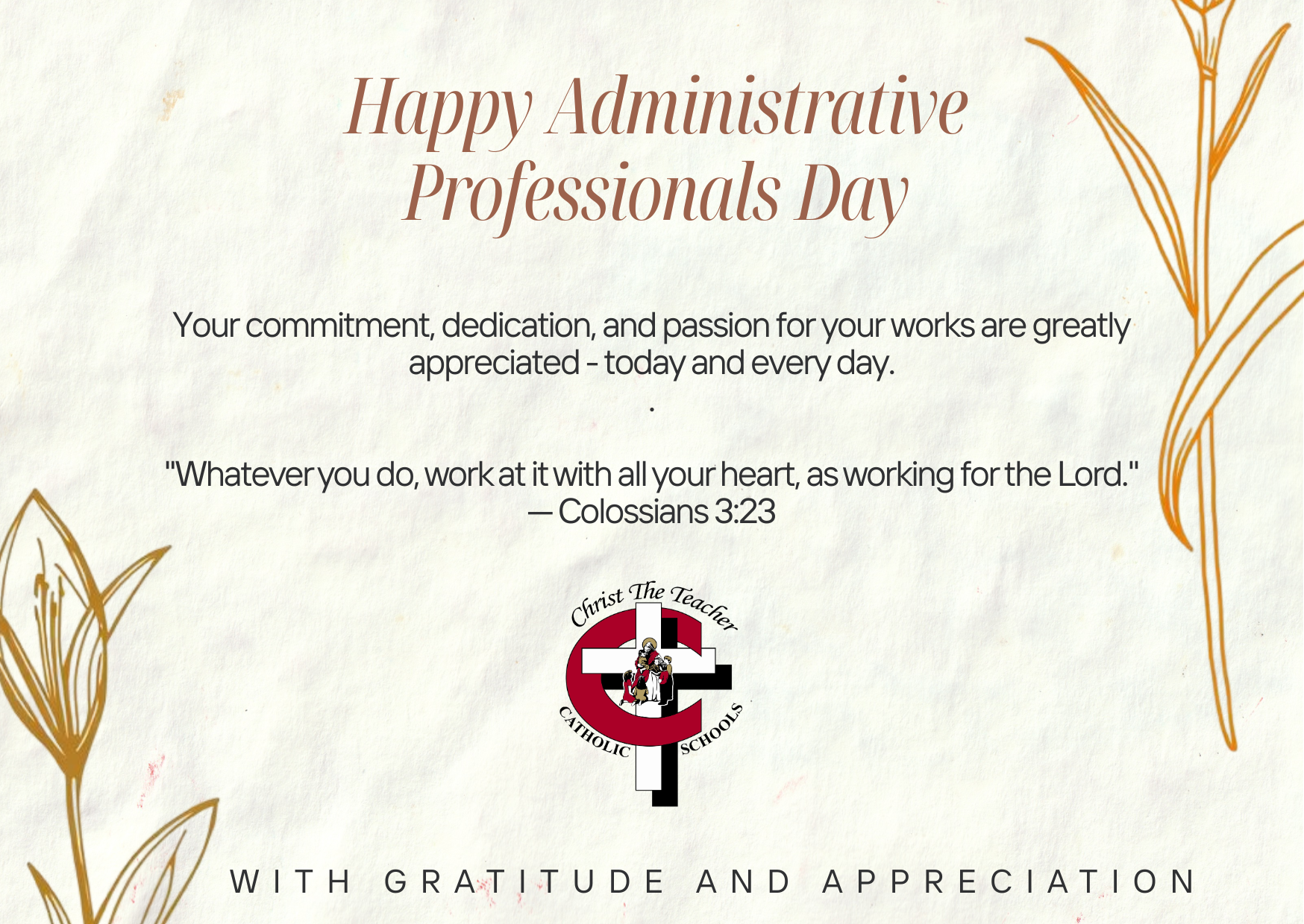 Catholic Administrative Professionals Day Card with Scripture